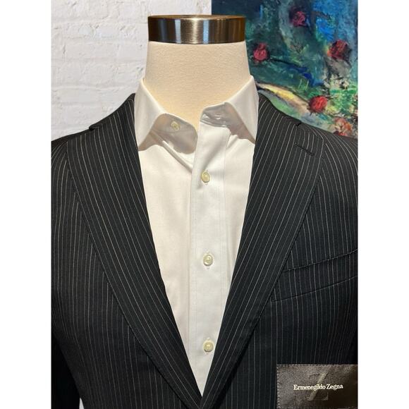 Ermenegildo Zegna 40R Black with Emerald Green Gray Dotted Stripe Blazer - Picture 4 of 16